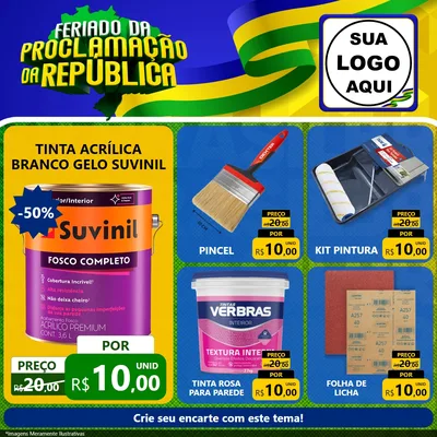 Modelo de Rede Social para Feed Facebook com o tema Feriado da Proclamação da República para Tintas e Ferramentas