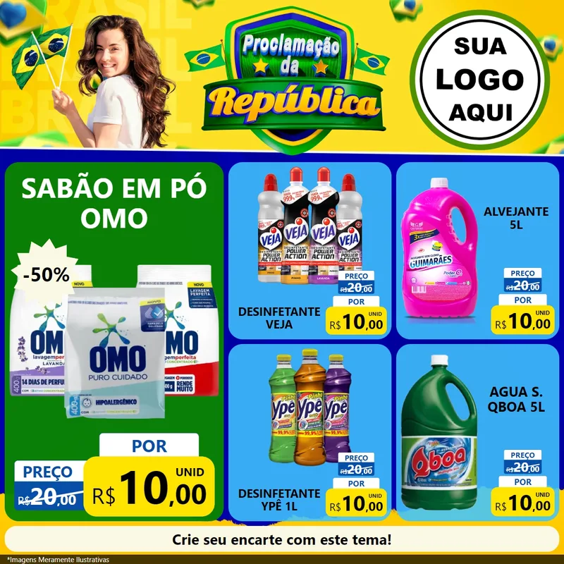 Modelo de Rede Social para Feed Facebook com o tema Proclamação da República para Produtos de Limpeza