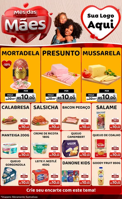 Modelo de Encarte para Encarte Grande com o tema Mês das Mães para Frios e Laticínios