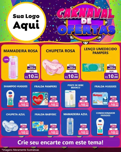 Modelo de Rede Social para Feed Instagram com o tema Carnaval de Ofertas para Bebês