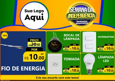 Modelo de Encarte para Encarte A4 Horizontal com o tema Semana da Independência Declaramos Preços Baixos para Materiais Elétricos