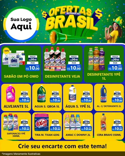 Modelo de Rede Social para Feed Instagram com o tema Ofertas Semana do Brasil para Produtos de Limpeza