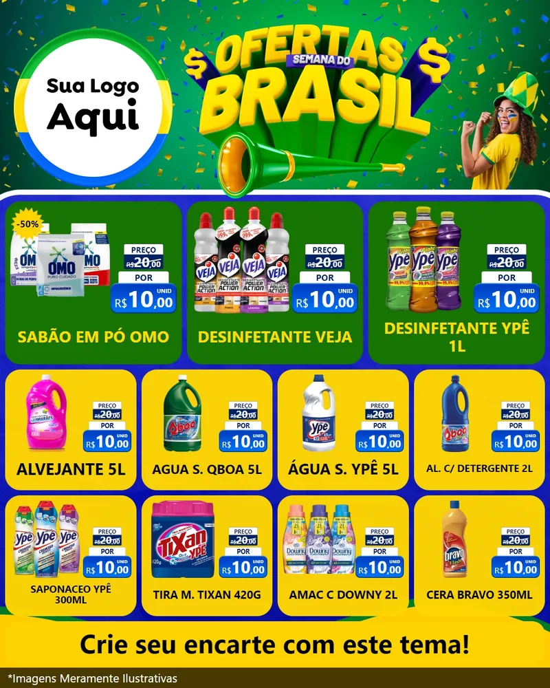 Modelo de Rede Social para Feed Instagram com o tema Ofertas Semana do Brasil para Produtos de Limpeza