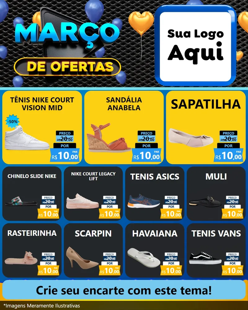 Modelo de Rede Social para Feed Instagram com o tema Março de Ofertas para Calçados