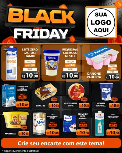 Modelo de Rede Social para Feed Instagram com o tema Black Friday para Frios e Laticínios