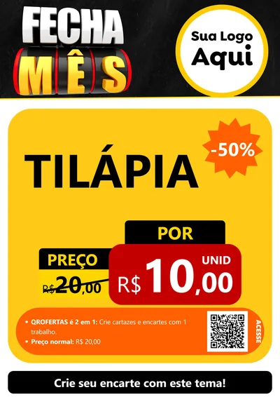 Modelo de Cartaz para Cartaz A4 Vertical com o tema Fecha Mês para Peixaria