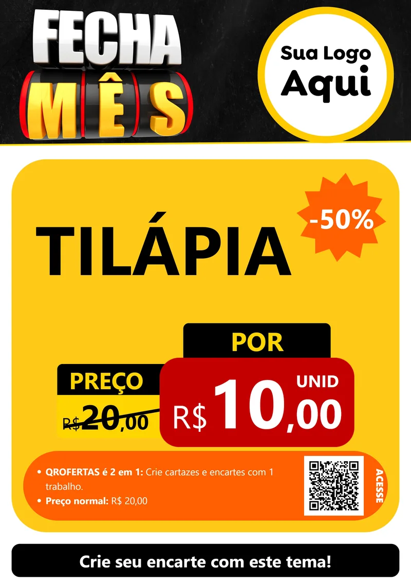 Modelo de Cartaz para Cartaz A4 Vertical com o tema Fecha Mês para Peixaria
