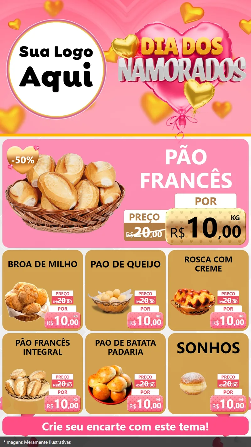 Modelo de Rede Social para Stories com o tema Dia dos Namorados para Padaria