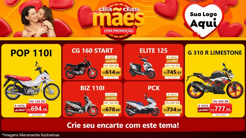 Modelo de TV para TV Horizontal com o tema Dia das Mães com Promoção para Concessionaria de Motos