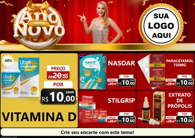Modelo de Encarte para Encarte A4 Horizontal com o tema Super Ano Novo para Farmácia