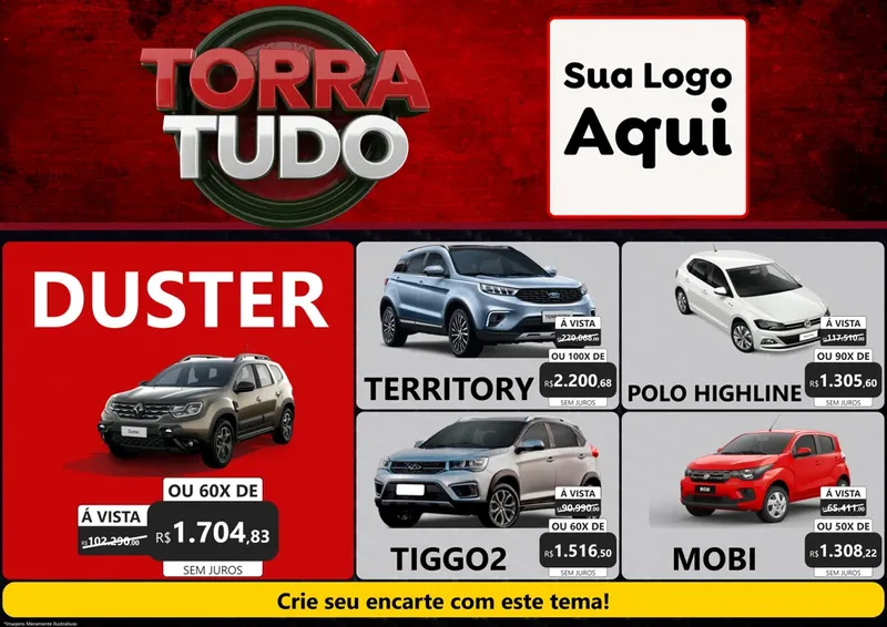 Modelo de Encarte para Encarte A4 Horizontal com o tema Torra Tudo para Concessionaria de Carros