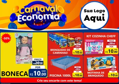 Modelo de Encarte para Encarte A4 Horizontal com o tema Carnaval da Economia para Brinquedos