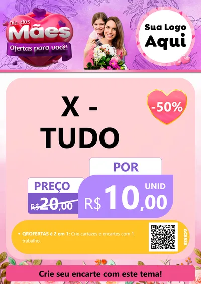 Modelo de Cartaz para Cartaz A4 Vertical com o tema Dia das Mães Ofertas para Você! para Hamburgueria