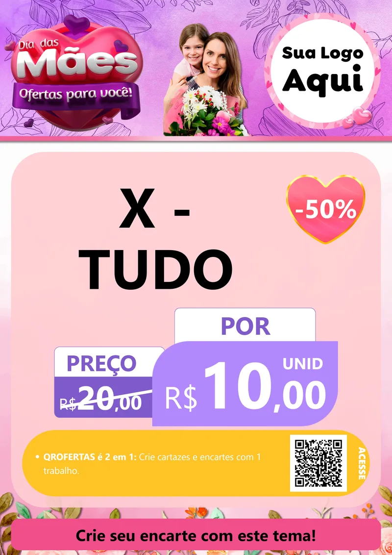 Modelo de Cartaz para Cartaz A4 Vertical com o tema Dia das Mães Ofertas para Você! para Hamburgueria