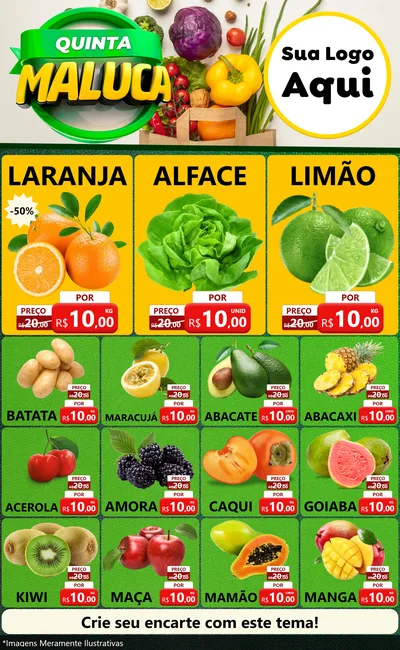 Modelo de Encarte para Encarte Grande com o tema Quinta Maluca - Hortifrúti para Hortifrúti