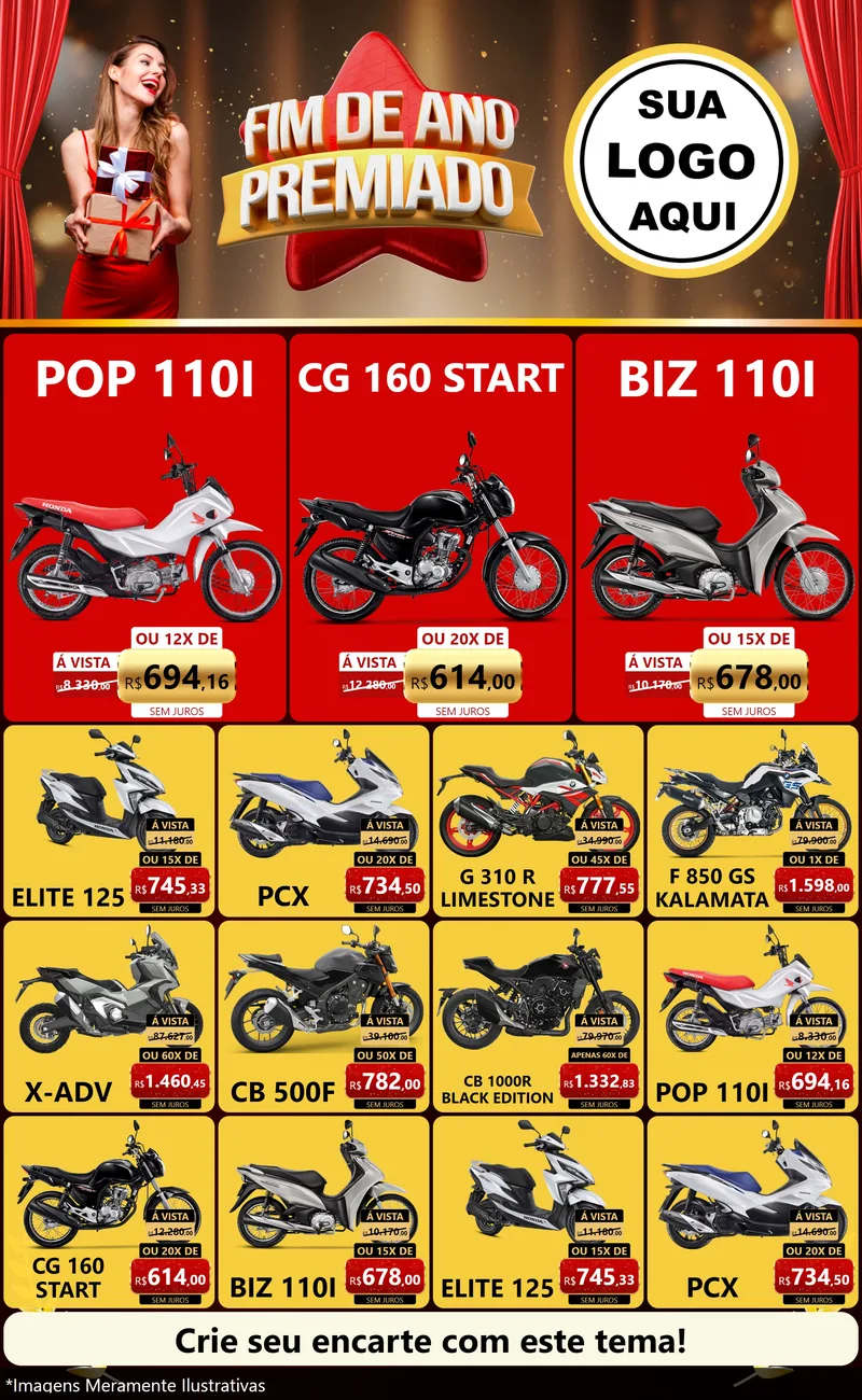 Modelo de Encarte para Encarte Grande com o tema Fim de Ano Premiado para Concessionaria de Motos
