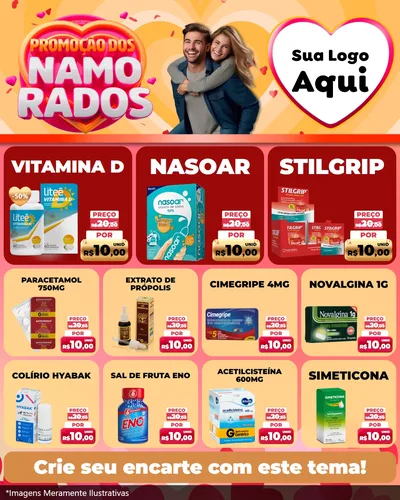 Modelo de Rede Social para Feed Instagram com o tema Promoção dos Namorados para Farmácia