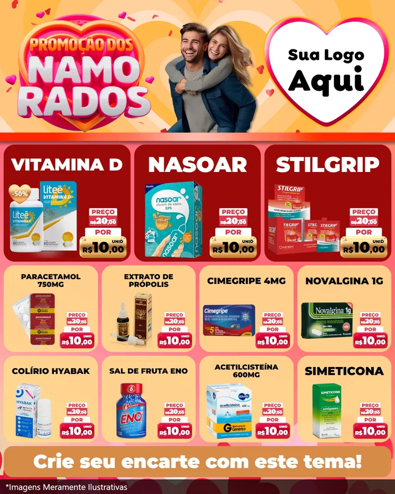Modelo de Rede Social para Feed Instagram com o tema Promoção dos Namorados para Farmácia