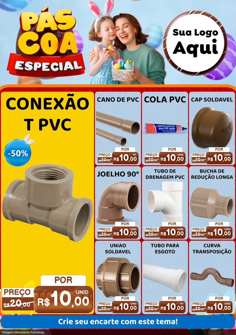 Modelo de Encarte para Encarte A4 Vertical com o tema Páscoa Especial para Tubos e conexões
