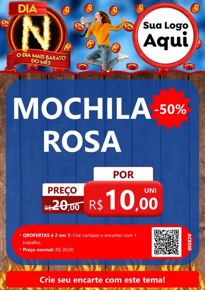 Modelo de Cartaz para Cartaz A4 Vertical com o tema Dia N - O Dia Mais Barato Do Mês para Papelaria