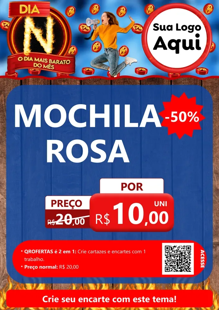 Modelo de Cartaz para Cartaz A4 Vertical com o tema Dia N - O Dia Mais Barato Do Mês para Papelaria