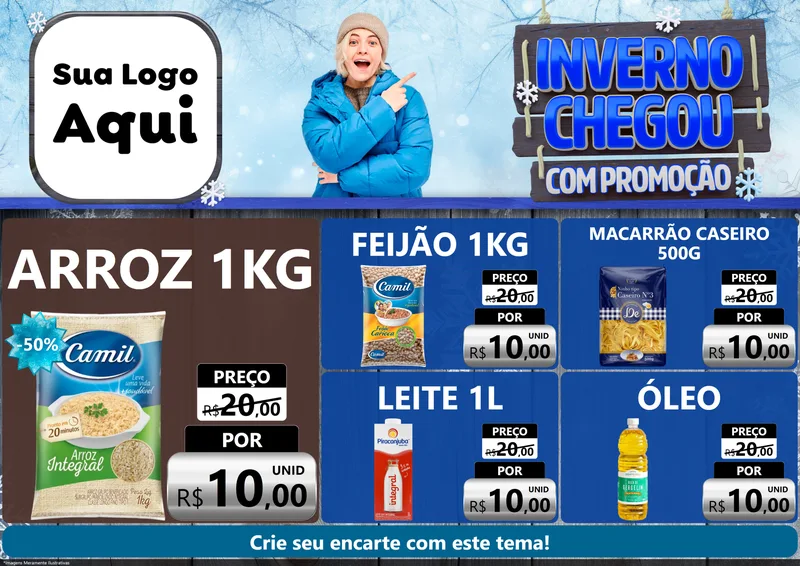 Modelo de Encarte para Encarte A4 Horizontal com o tema Inverno Chegou Com Promoção para Supermercado