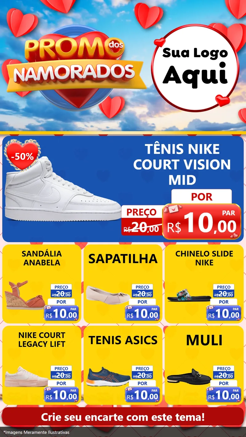 Modelo de Rede Social para Stories com o tema Promo dos Namorados para Calçados