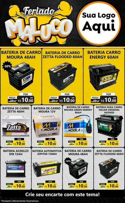 Modelo de Encarte para Encarte Grande com o tema Feriado Maluco para Baterias Elétricas