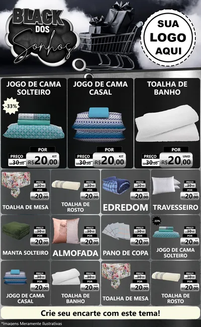 Modelo de Encarte para Encarte Grande com o tema Black dos Sonhos para Cama, Mesa e Banho