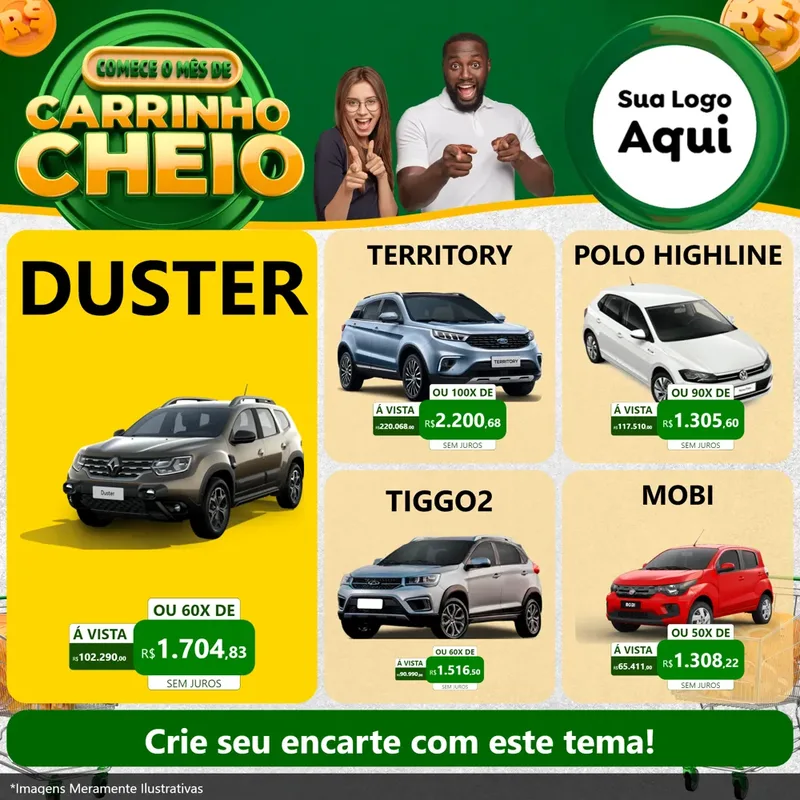 Modelo de Rede Social para Feed Facebook com o tema Carrinho Cheio para Concessionaria de Carros