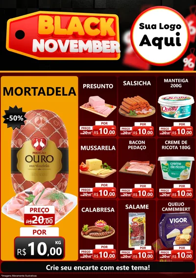 Modelo de Encarte para Encarte A4 Vertical com o tema Black November para Frios e Laticínios
