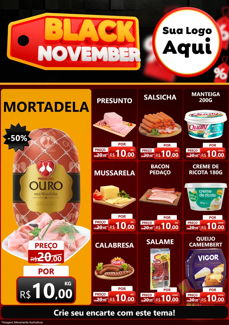 Modelo de Encarte para Encarte A4 Vertical com o tema Black November para Frios e Laticínios