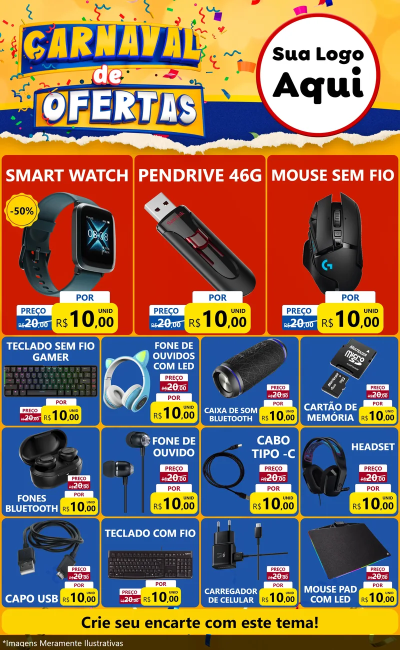 Modelo de Encarte para Encarte Grande com o tema Carnaval de Ofertas para Informática