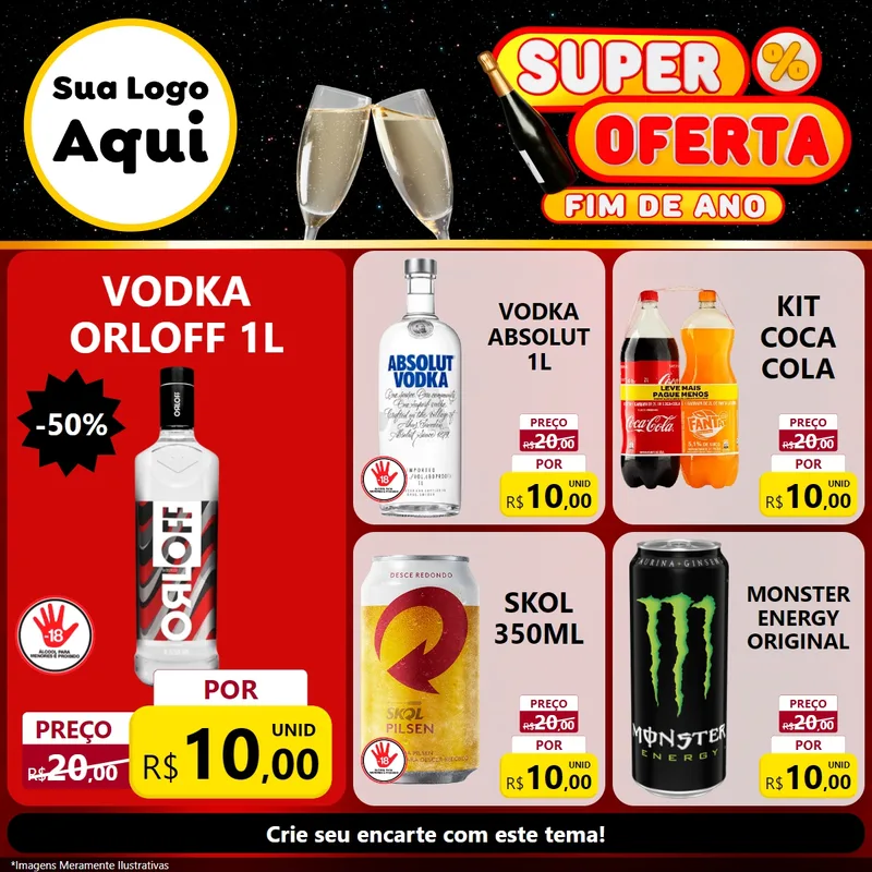 Modelo de Rede Social para Feed Facebook com o tema Super Oferta Fim de Ano para Distribuidora de bebidas