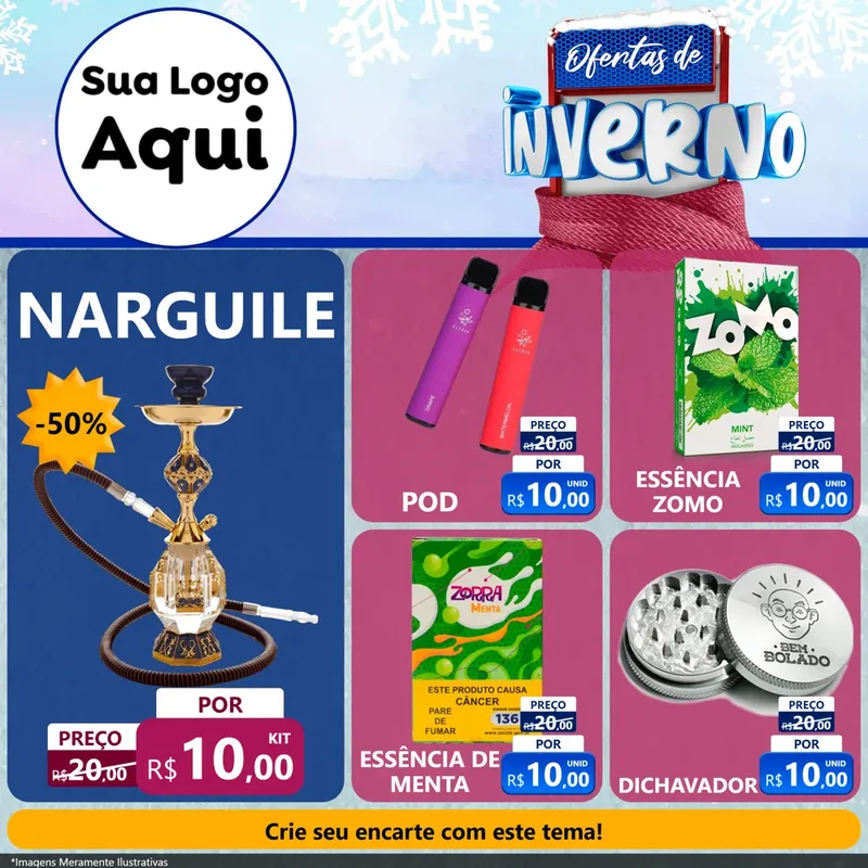 Modelo de Rede Social para Feed Facebook com o tema Ofertas de Inverno para Tabacaria