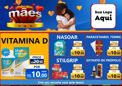Modelo de Encarte para Encarte A4 Horizontal com o tema Mês das Mães para Farmácia