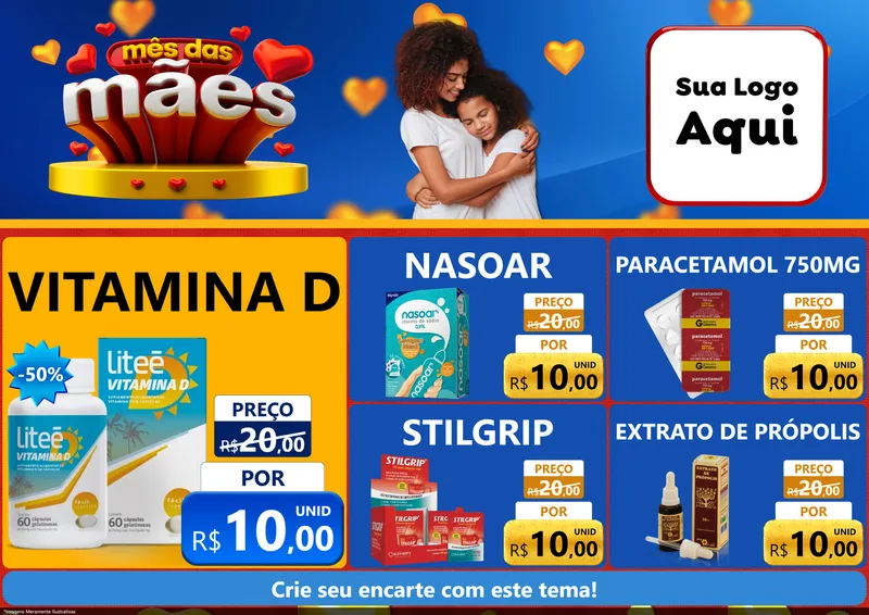 Modelo de Encarte para Encarte A4 Horizontal com o tema Mês das Mães para Farmácia