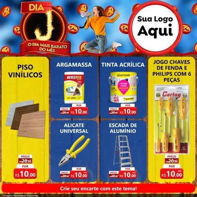 Modelo de Rede Social para Feed Facebook com o tema Dia J - O Dia Mais Barato Do Mês para Material para Construção