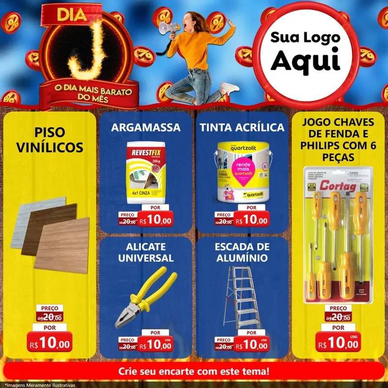 Modelo de Rede Social para Feed Facebook com o tema Dia J - O Dia Mais Barato Do Mês para Material para Construção