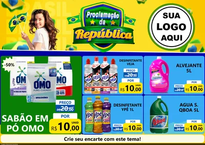 Modelo de Encarte para Encarte A4 Horizontal com o tema Proclamação da República para Produtos de Limpeza