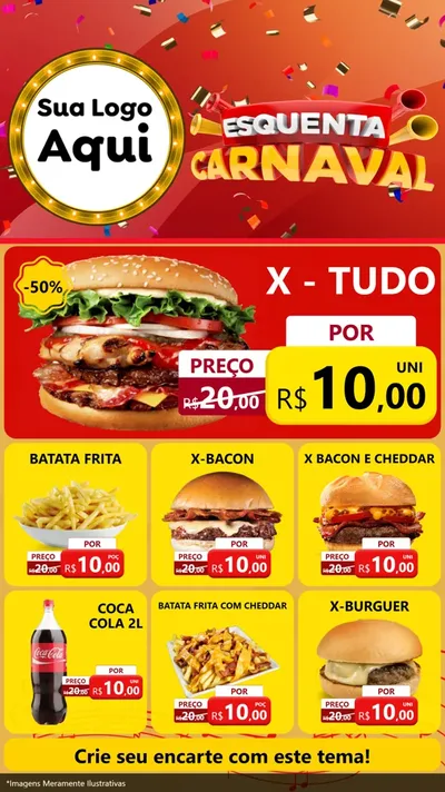 Modelo de Rede Social para Stories com o tema Esquenta Carnaval para Hamburgueria
