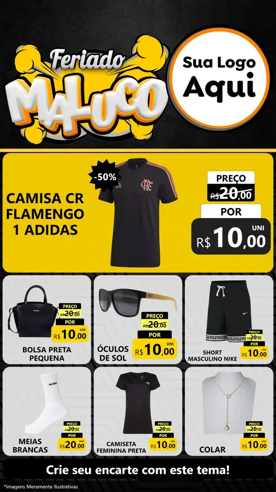 Modelo de Rede Social para Stories com o tema Feriado Maluco para Roupas e acessórios