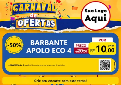 Modelo de Cartaz para Cartaz A4 Horizontal com o tema Carnaval de Ofertas para Armarinho e Aviamentos