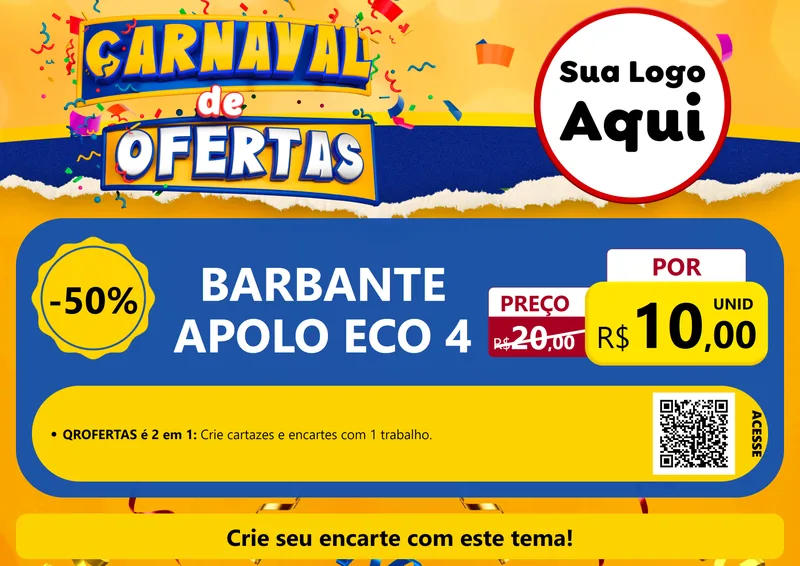 Modelo de Cartaz para Cartaz A4 Horizontal com o tema Carnaval de Ofertas para Armarinho e Aviamentos