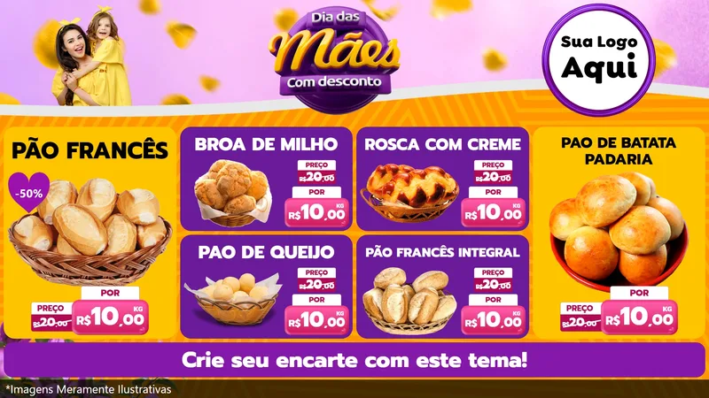 Modelo de TV para TV Horizontal com o tema Dia das Mães com Desconto para Padaria