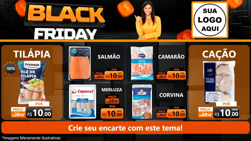 Modelo de TV para TV Horizontal com o tema Black Friday para Peixaria