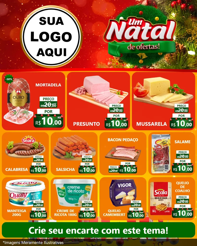 Modelo de Rede Social para Feed Instagram com o tema Um Natal de Ofertas para Frios e Laticínios