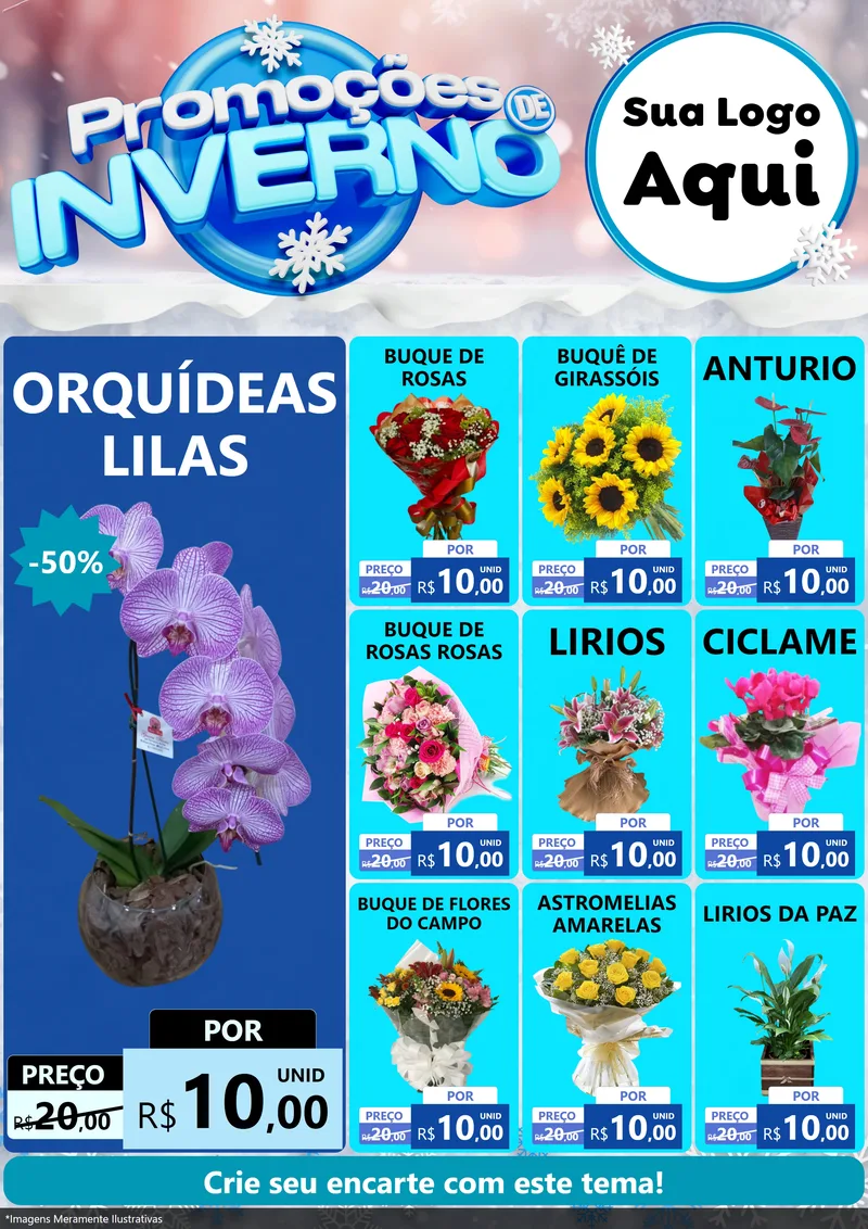 Modelo de Encarte para Encarte A4 Vertical com o tema Promoções de Inverno para Floricultura e jardim