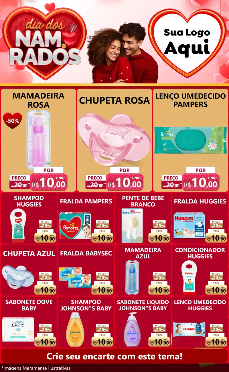 Modelo de Encarte para Encarte Grande com o tema Dia dos Namorados para Bebês