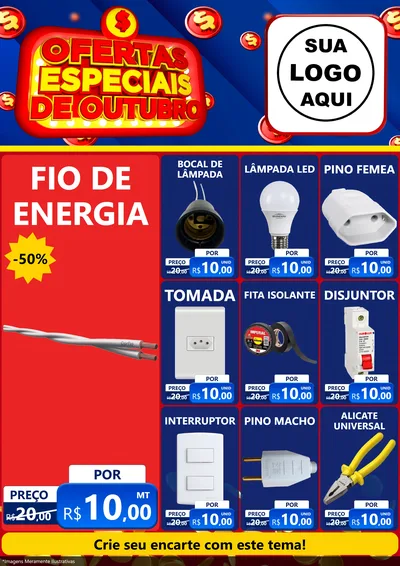 Modelo de Encarte para Encarte A4 Vertical com o tema Ofertas Especiais de Outubro para Materiais Elétricos